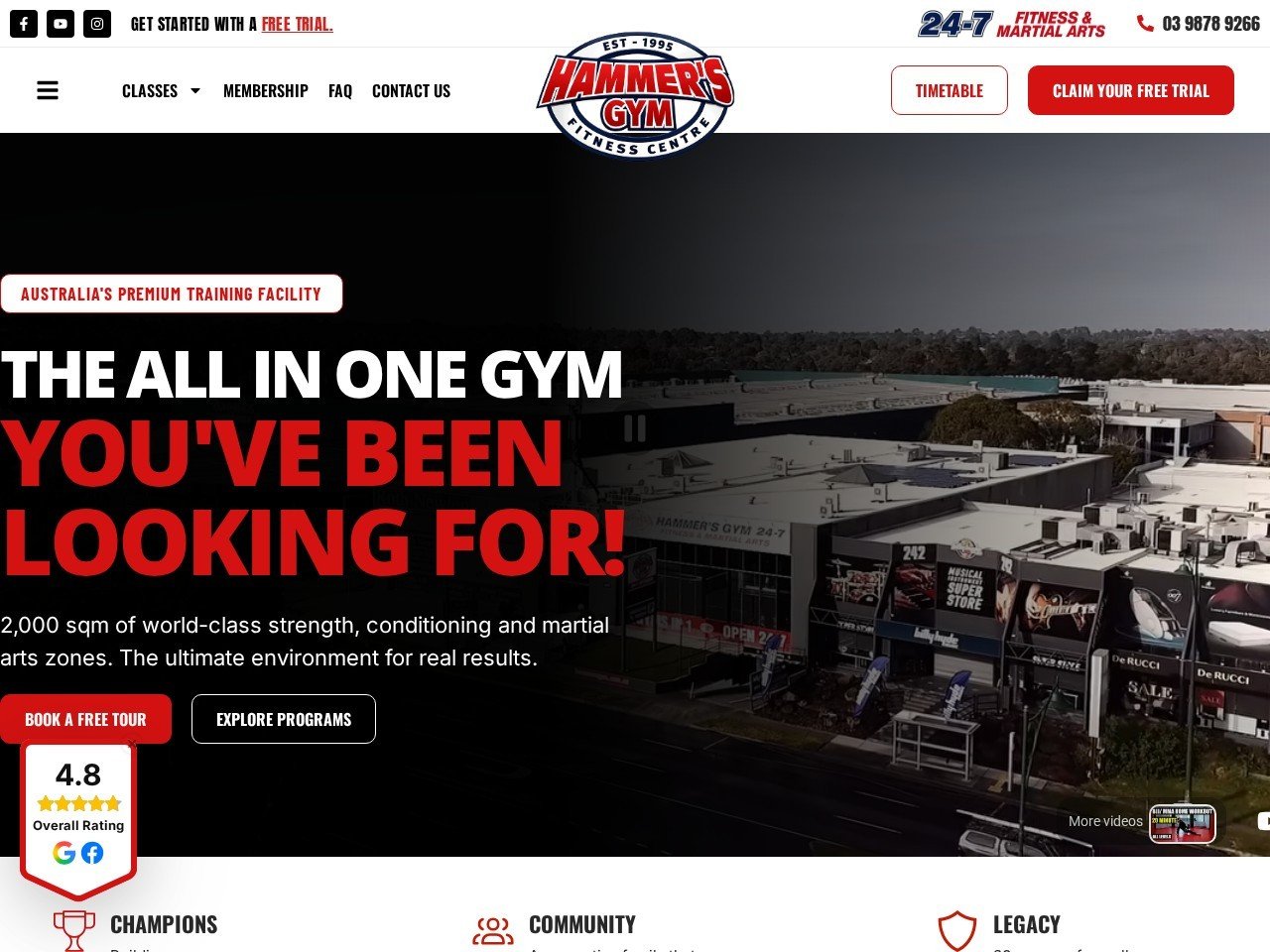 Hammers Gym website homepage