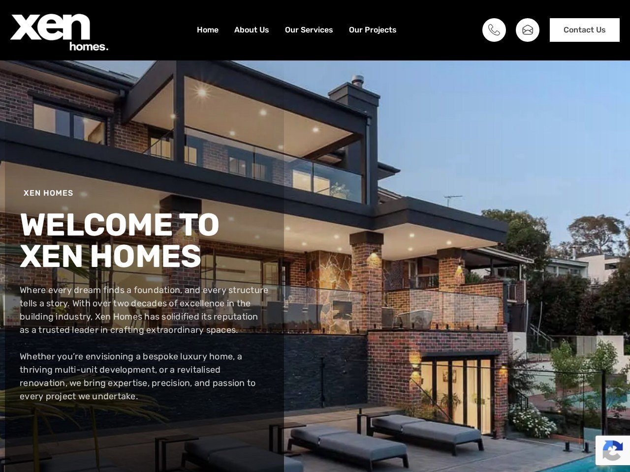 Xen Homes website homepage